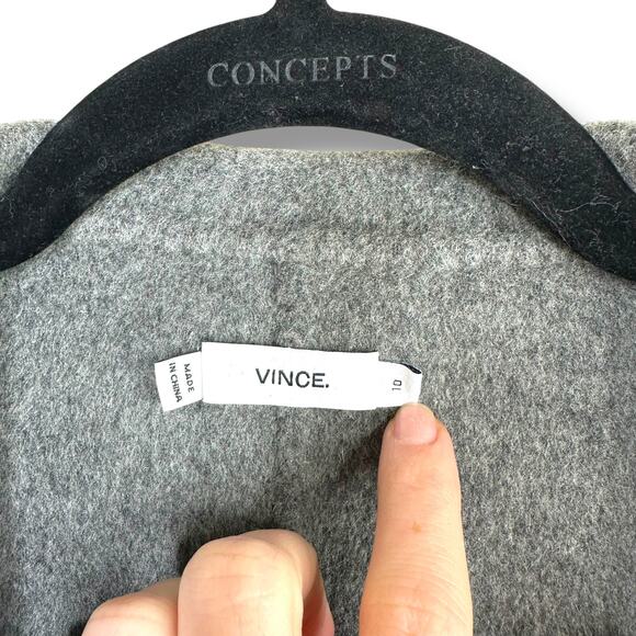 Vince NWOT Grey Buttoned Wool Blend Leather Trim Collar Button Blazer Size 10 - Picture 7 of 8